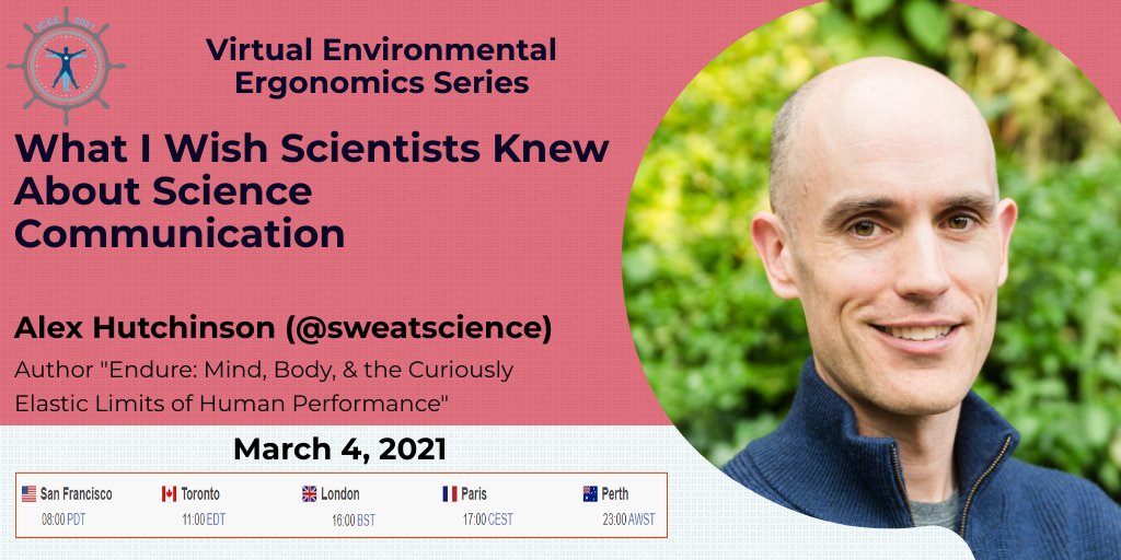 This week's @ICEE2021 seminar isn't actually Env Phys (should be of interest to a wider audience)

"What I wish scientists knew about science communication" (tongue in cheek title) by <a href="/sweatscience/">Alex Hutchinson</a> 

Thurs 4th March, 4pm UK time. FREE registration: icee2021.com Pls RT