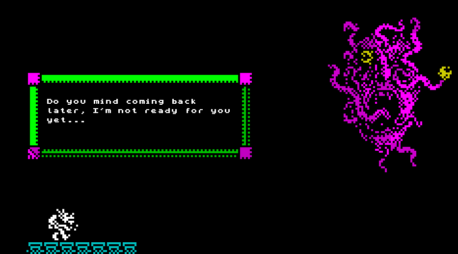 chucklepie's tweet photo. Rex demo out very soon with 12 (not 10) screens to play. On Web, Mac, Linux and Windows. It's a training mode followed by a prologue to the game.

Had stuff to do the past few weeks. Back on track now.

#gamedev #zxspectrum #GodotEngine #madewithgodot https://t.co/SRJaSvB5KI