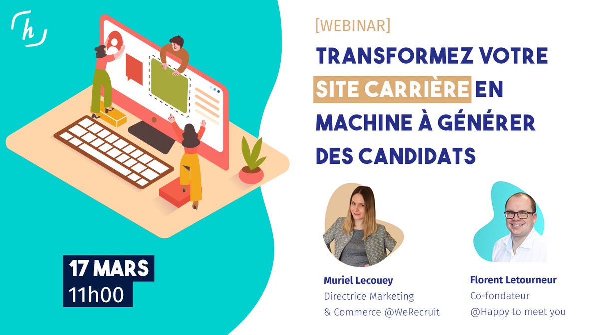 🌞 [#Webinar] Rendez-vous le 17 mars pour un webinar RH co-animé par Muriel de <a href="/We_Recruit/">Big Data Recruiter</a> et @FlorentHTMY d'<a href="/HtmyFR/">Happy to meet you</a> !

Sur le thème : "Transformez votre site carrière en machine à générer des candidats" Ça claque, non ? 😉

➡️ hubs.la/H0HmMVt0

#Candidat #SiteCarrière #RH