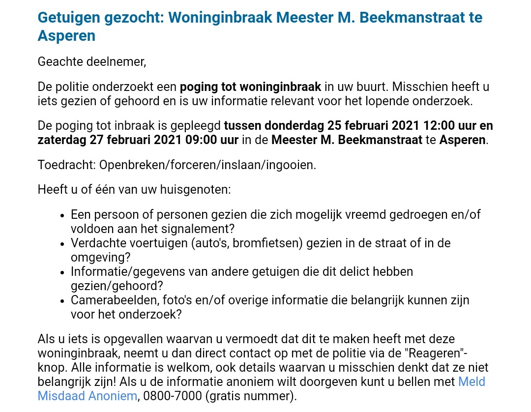 Melding politie Asperen