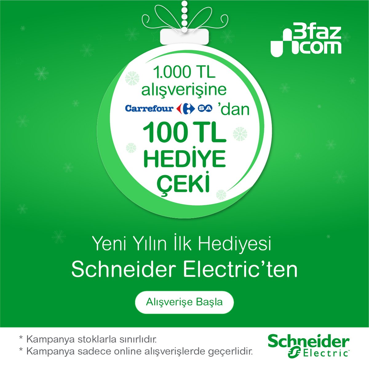 Bu kampanaya kaçmaz. 1000 TL Schneider Electric Ürünlerinden satın alın 100 TL CarrefourSa Hediye çekini hemen kazanın. Schneider Ürünleri için; 3faz.com/schneider-elec…
