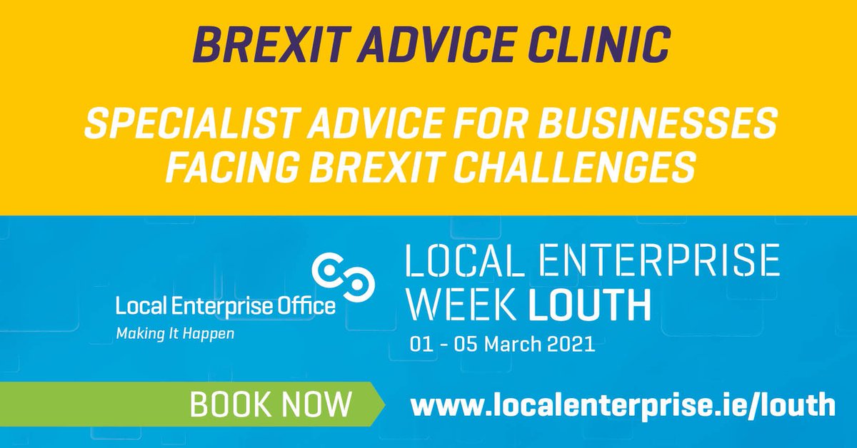 LEO Louth are offering access to a number of business clinics including Brexit Advice Clinics this week as part of  Enterprise Week. These will be one to one virtual meetings - booking is essential. 👇

localenterprise.ie/Louth/Training…