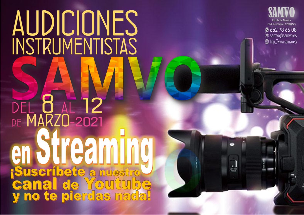 Buenos días a tod@s, informamos de un plan que no os podéis perder, nuestras audiciones de la escuela de música. Debido a la pandemia, serán online mediante un directo en nuestro canal de YouTube (youtube.com/channel/UC-Sbe…) 
Serán todas las tardes del 8 al 12 de marzo a las 19:30