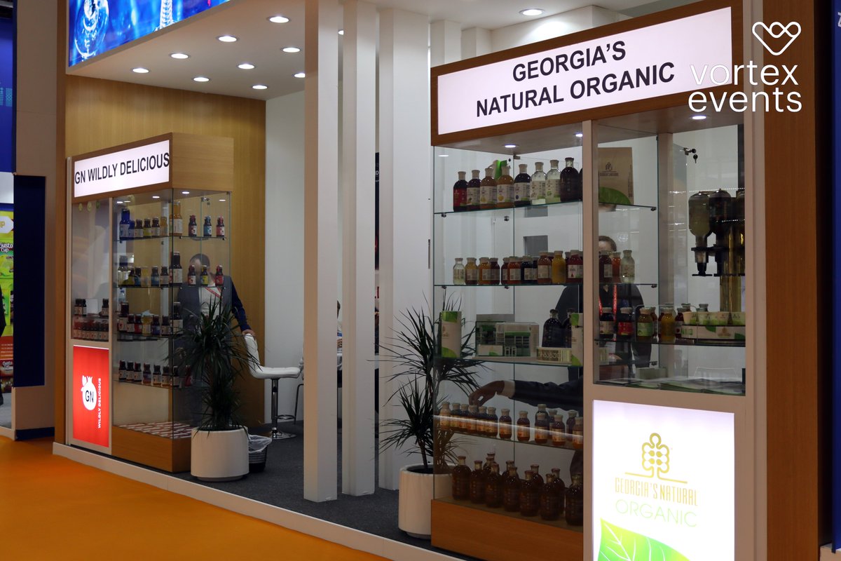 VortexEventsFZE's tweet photo. Yep! not one, but two Georgia pavilions were built during the #Gulfood2021 event at Dubai World Trade Centre. Need help with your future exhibition stand design and construction? Contact us for more details! #choosevortexevents #exhibitionstandcontractor https://t.co/SAdFEnUX80