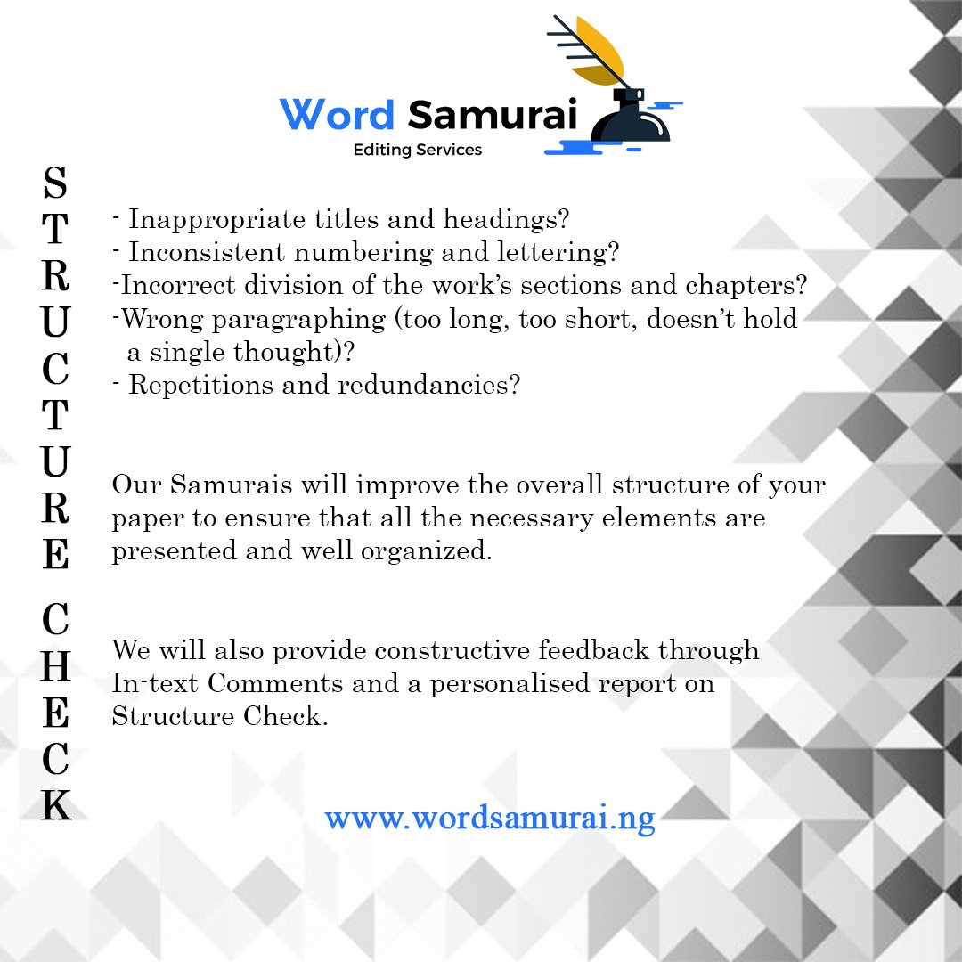 w_samuraieditor's tweet image. Visit us at wordsamurai.ng to know more.
.
.
.
.
#structurecheck #editing #bookeditor #wordsamurai
