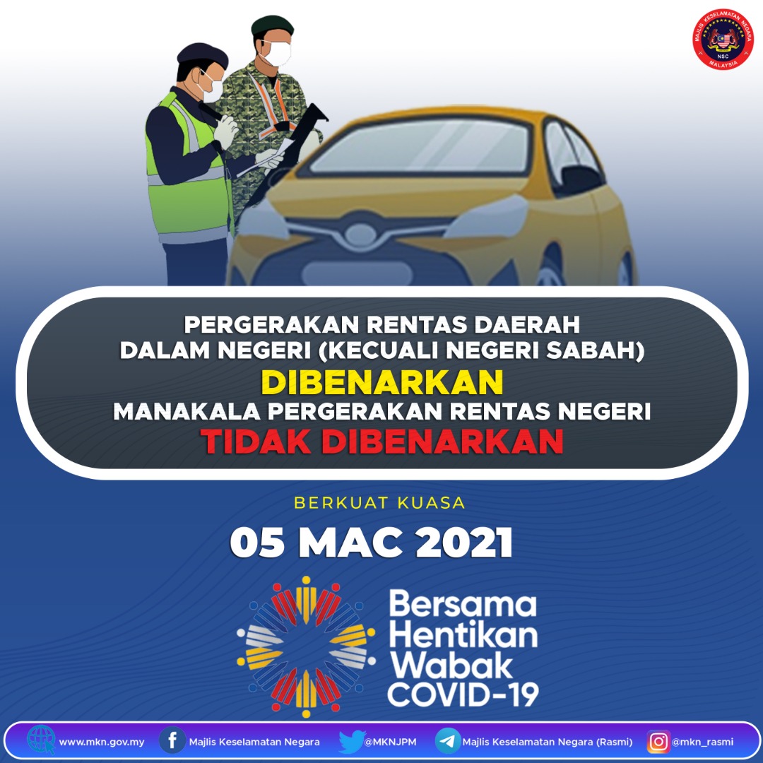 Majlis Keselamatan Negara On Twitter Pergerakan Rentas Daerah Dalam Negeri Dibenarkan Kecuali Sabah Pergerakan Rentas Negeri Tidak Dibenarkan Berkuat Kuasa 5 Mac 2021 Https T Co 6uyl06zn50 Twitter