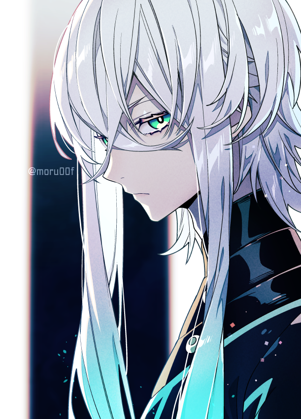 1boy solo male focus looking at viewer white hair from side upper body  illustration images