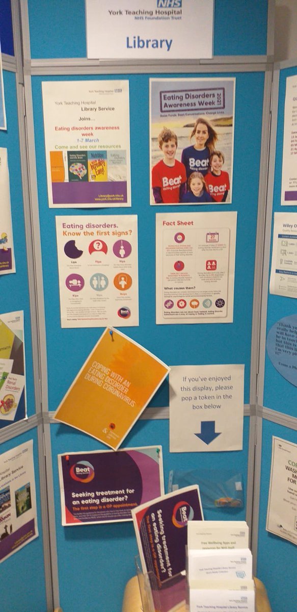 YSNHSLibrary's tweet photo. #YorkNHSLibrary has joined the #EatingDisordersAwarenessWeek2021.Trust colleagues can find more info in our libraries and  don’t forget we can help you with your own searching! Contact  Library@york.nhs.uk!  @YorkTeachingNHS @NHS_HealthEdEng @beatED @ABC_Charity https://t.co/AbZ6AQHnBw