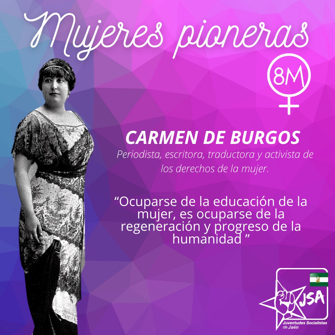 JSAJaenCep's tweet photo. 💜MUJERES PIONERAS💜

CARMEN DE BURGOS, fue periodista, escritora y activista de los derechos de la mujer. Es considera la primera periodista profesional en España, así como la primera corresponsal de guerra.
#SemanaDeLasMujeres #DíaInternacionalDeLasMujeres #MujeresPioneras https://t.co/UgyRgHFnYu