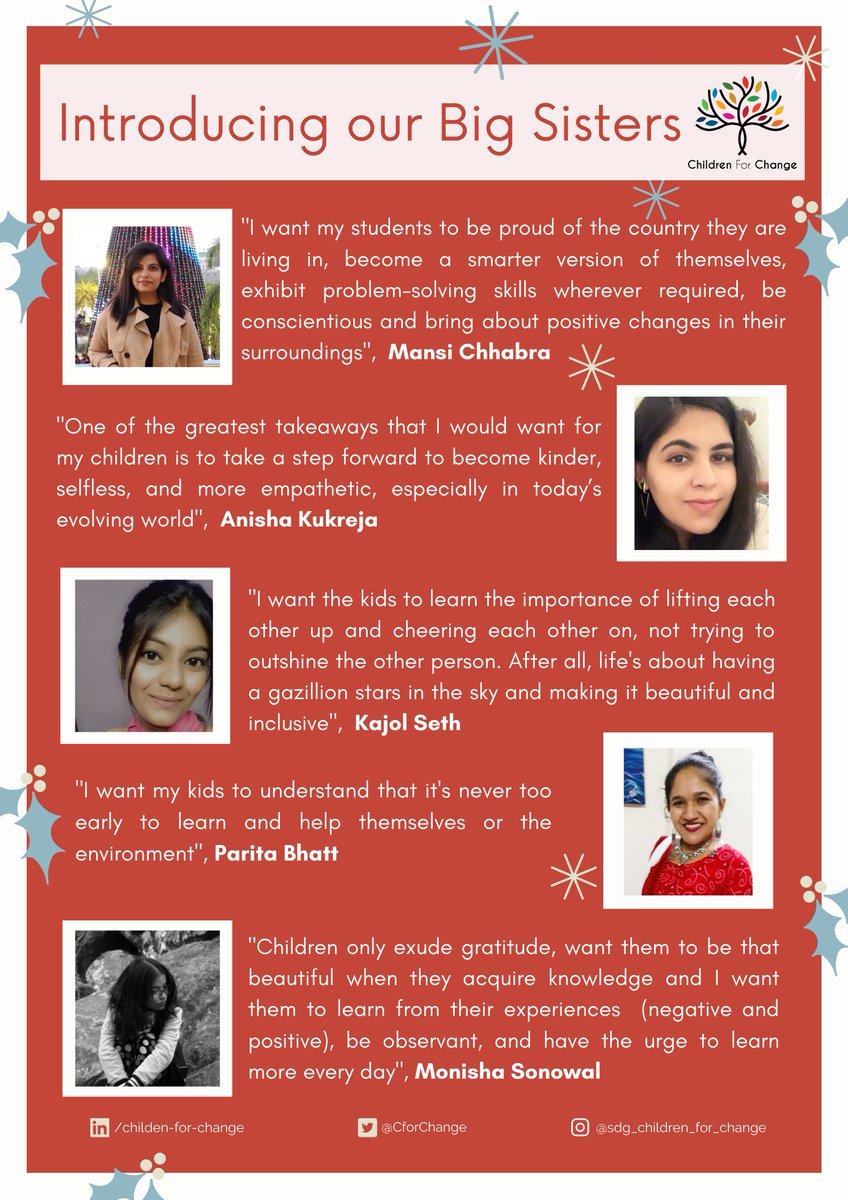 Proudly Introducing our #bigsisters!
Welcome to the family of #childrenforchnage 🌱
.
.
.
#mentor #mentee #studentleadership #sdgs #childrenforchange #sdgcurriculum #teachsdgs #education #globalgoals #sustainability #developement #education #teachforindia #project