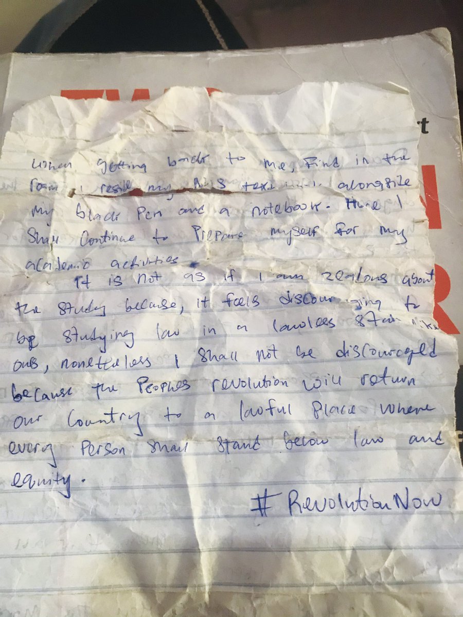 RevolutionNowNg's tweet photo. One of the #Gudu5 arrested during the #crossoverprotest jan 1st 2020 in Abuja @dadenola Damilare Adenola, wrote this letter from the gaulag of the Nigerian dictators to @AjayiWizeman #RevolutionNow #EndBadGovernanceInNigeria #EndSARS https://t.co/Wkud8IU2Ug