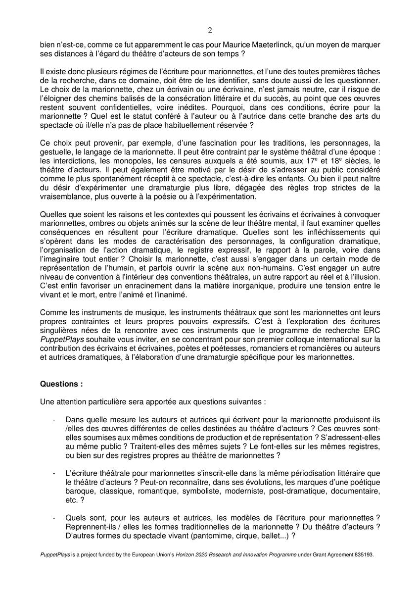 PaulRob_DH's tweet photo. Premier colloque international #PuppetPlays !
Le projet ERC PuppetPlays organise un colloque international du 14 au 16 octobre 2021 à Montpellier sur le thème de l'écriture littéraire pour marionnettes du XVIIe siècle à nos jours.
Plus d'informations : https://t.co/GSt141ZR2B https://t.co/LlUbxohGZb