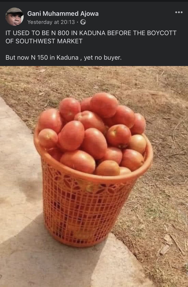ayemojubar's tweet photo. "It used to be N800 in Kaduna before the boycott of South-West Market. But now N150 in Kaduna yet no buyers".

Don't say anything, just RT. 😑 https://t.co/G8p9vo2wb3