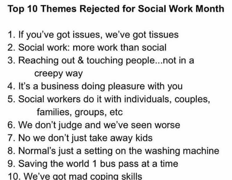 FutureEffectFL's tweet photo. Some light humor for a social worker friends! Which rejected theme rings true for you? https://t.co/El3IY4MZcX