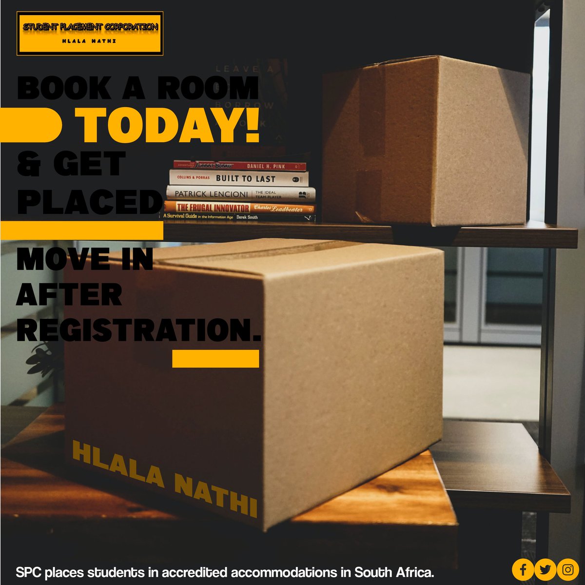 SPC_HlalaNathi's tweet photo. Move in to one of our accredited accommodations for the 2021 academic year. Ungahlali emzini hlala nathi!
 #HlalaNathi #FirstYearStudents #accommodation   #level1 https://t.co/GG9z3g6nbL