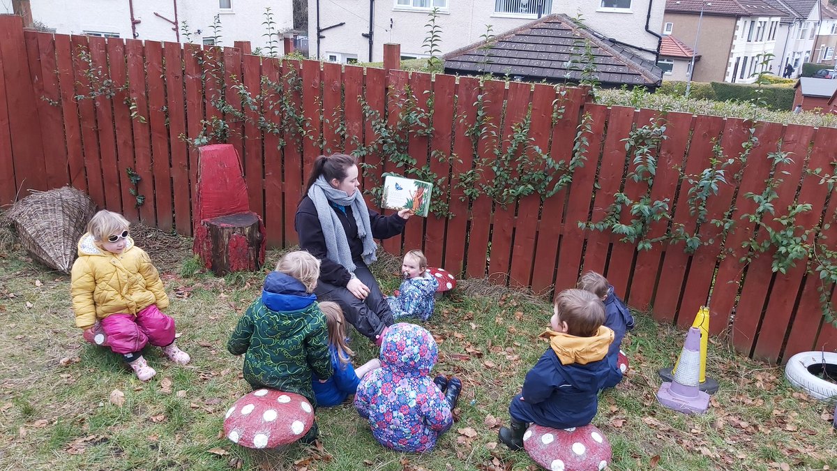 LullabyLaneWest's tweet photo. Story time in the garden this morning, we listened to the Gruffalo story before going on a Gruffalo hunt 🌲🐻 #imagiation #roleplay @NdnaScotland @Bookbug_SBT @LullabyLaneMiln https://t.co/qsxrgY2bBe