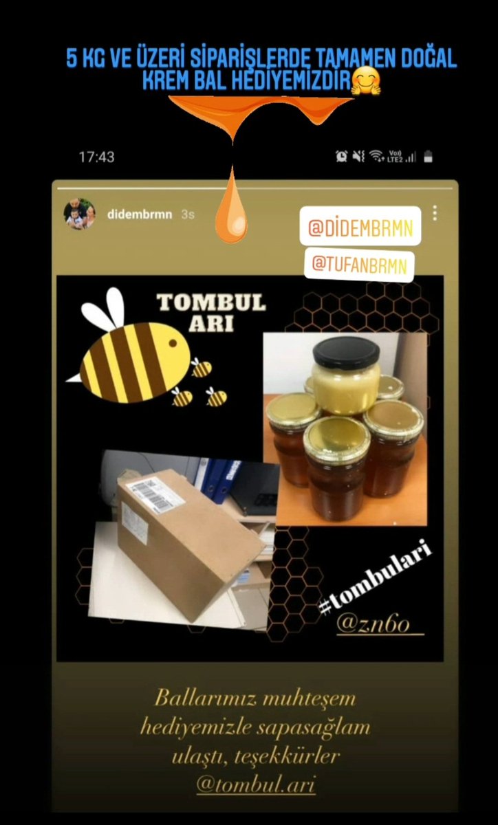 5 kg ve üzeri siparişlerde tamamen doğal krem bal hediyemizdir.🤗
