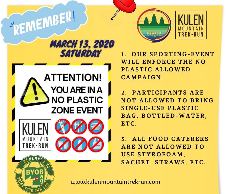 KulenTrekRun's tweet photo. REMINDER ALERT ⚠️ - Choose to refuse single-use plastic... ♻️

#kulenmountaintrekrun #healthylifestyles #plasticfreeevent #environmentalawareness #ecotourism #localcommunity #ecofriendly #environment #sport #siemreap #Cambodia https://t.co/32baGhwFXQ