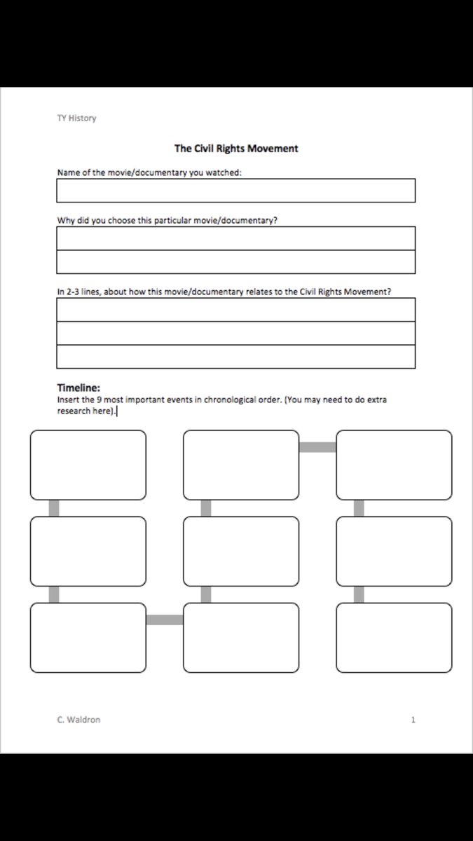 CayceWaldron's tweet image. #tyhistory New homework task for my TYs this week. Watch a movie/ documentary from the list and complete the worksheet! Trying desperately to make online learning bearable for them! They have my deepest sympathy 😭 #civilrightsmovement #studentautonomy
