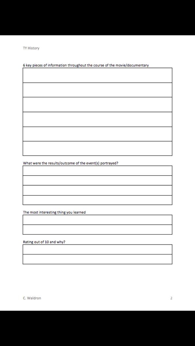 CayceWaldron's tweet image. #tyhistory New homework task for my TYs this week. Watch a movie/ documentary from the list and complete the worksheet! Trying desperately to make online learning bearable for them! They have my deepest sympathy 😭 #civilrightsmovement #studentautonomy