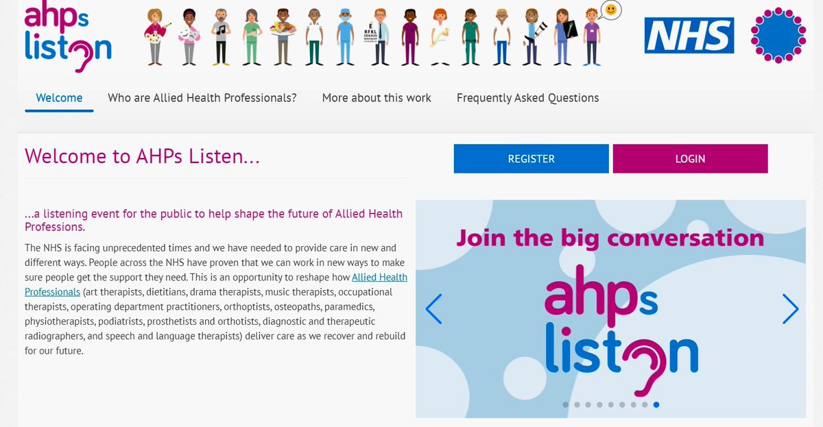 The public is being asked to help shape the future of Allied Health Professions.

This is an opportunity to reshape how AHPs deliver care as we recover and rebuild for our future.

Find out more about the engagement here:  orlo.uk/AHPs-Listen_pS…

#AHPstrategy