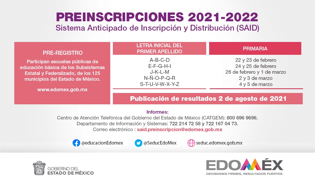 Seiem Consulta La Convocatoria De Said21 Para Preinscripciones A Primer Grado De Educacion Primaria 2 Y 3 De Marzo Corresponde A Las Letras Iniciales Del Primer Apellido N N O