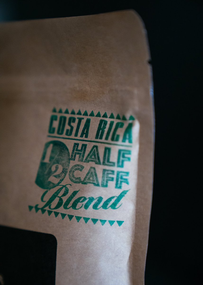 For those who want caffeine but not that much caffeine. Try our newest blend: Costa Rica 1/2 Caff. Created to be a 50/50 blend of one of our most popular Costa Ricans &amp; our Costa Rica Swiss Water Process Decaf, this blend will give you a little kick but not land you on the floor