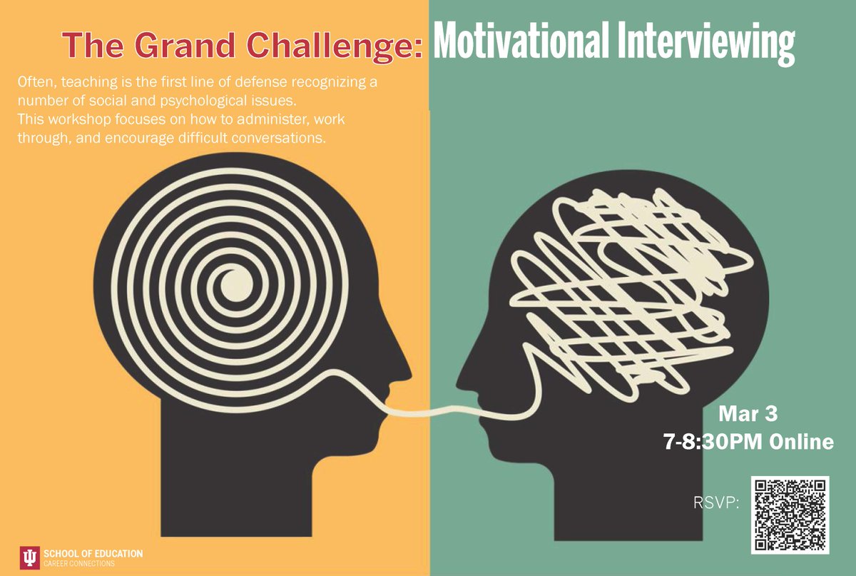 Motivational Interviewing workshop is tomorrow at 7pm. Learn how to navigate difficult conversations. indiana.joinhandshake.com/events/677054