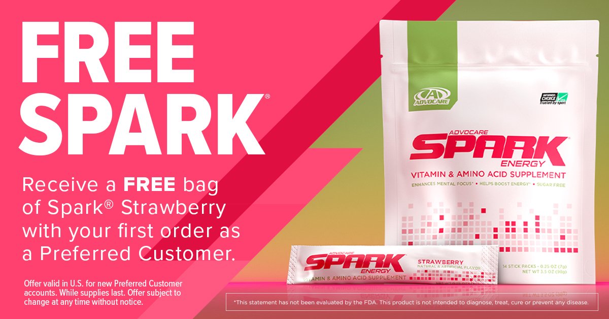 advocare's tweet photo. New to AdvoCare? Become a Preferred Customer and receive a FREE bag of Spark® Strawberry with your first order😋
Learn more: https://t.co/m5tpkQVDbO
#AdvoCare #Spark #PreferredCustomer #strawberry https://t.co/wdu8vpvp9Q