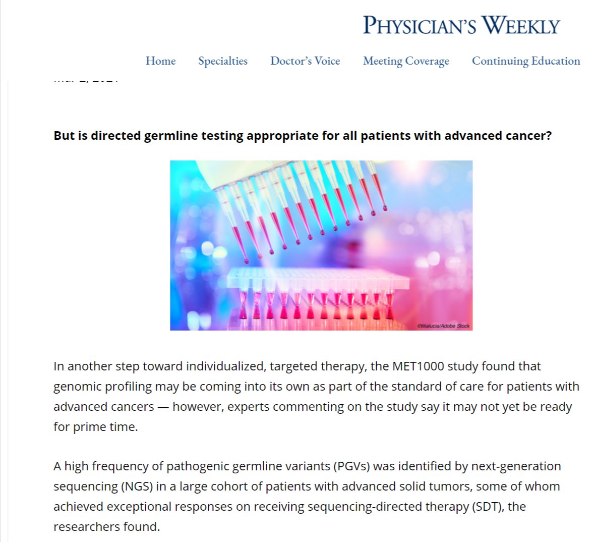 .@physicianswkly highlights recent work by @ErinCobain & #ChinnaiyanLab from @JAMAOnc that examined how genomic profiling may be coming into its own as part of the standard of care for patients with advanced cancers.

physiciansweekly.com/met1000-gettin…