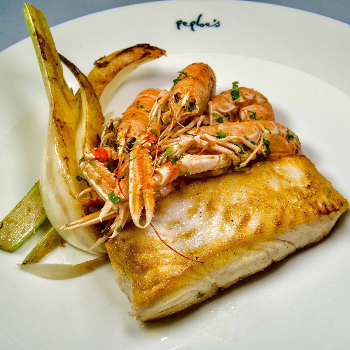 Halibut ,dublin Bay prawns and crab sauce is our fish course on this weekends menu 
peploes.clickandcollection.com