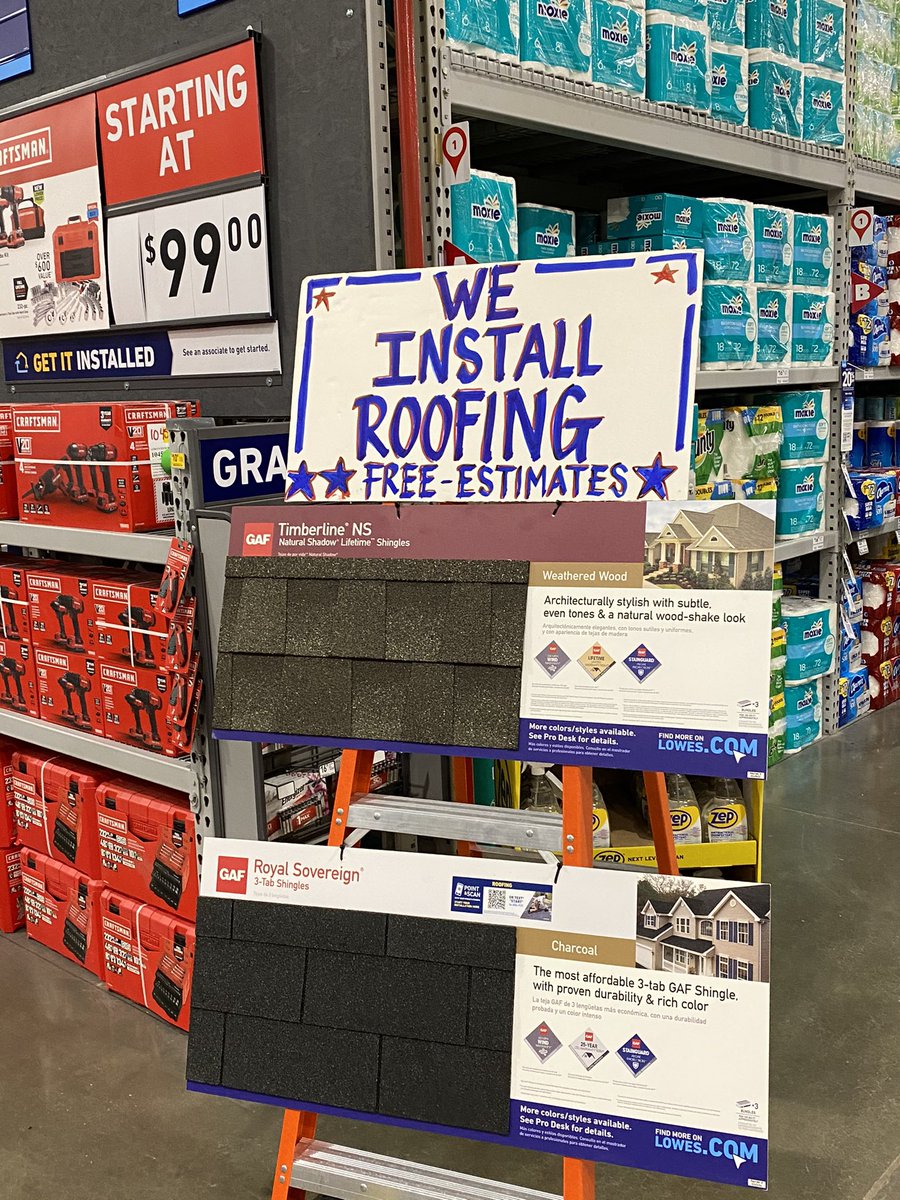 If you’re in the market for a new roof, have Lowe’s in Westminster come out and give you a free estimate!  Yes!! WE INSTALL ROOFING.  <a href="/BlueBoxR1/">@BlueBoxR1</a> <a href="/BenitoKomadina/">Benito.Komadina@Lowes</a> @LauraG813R1
