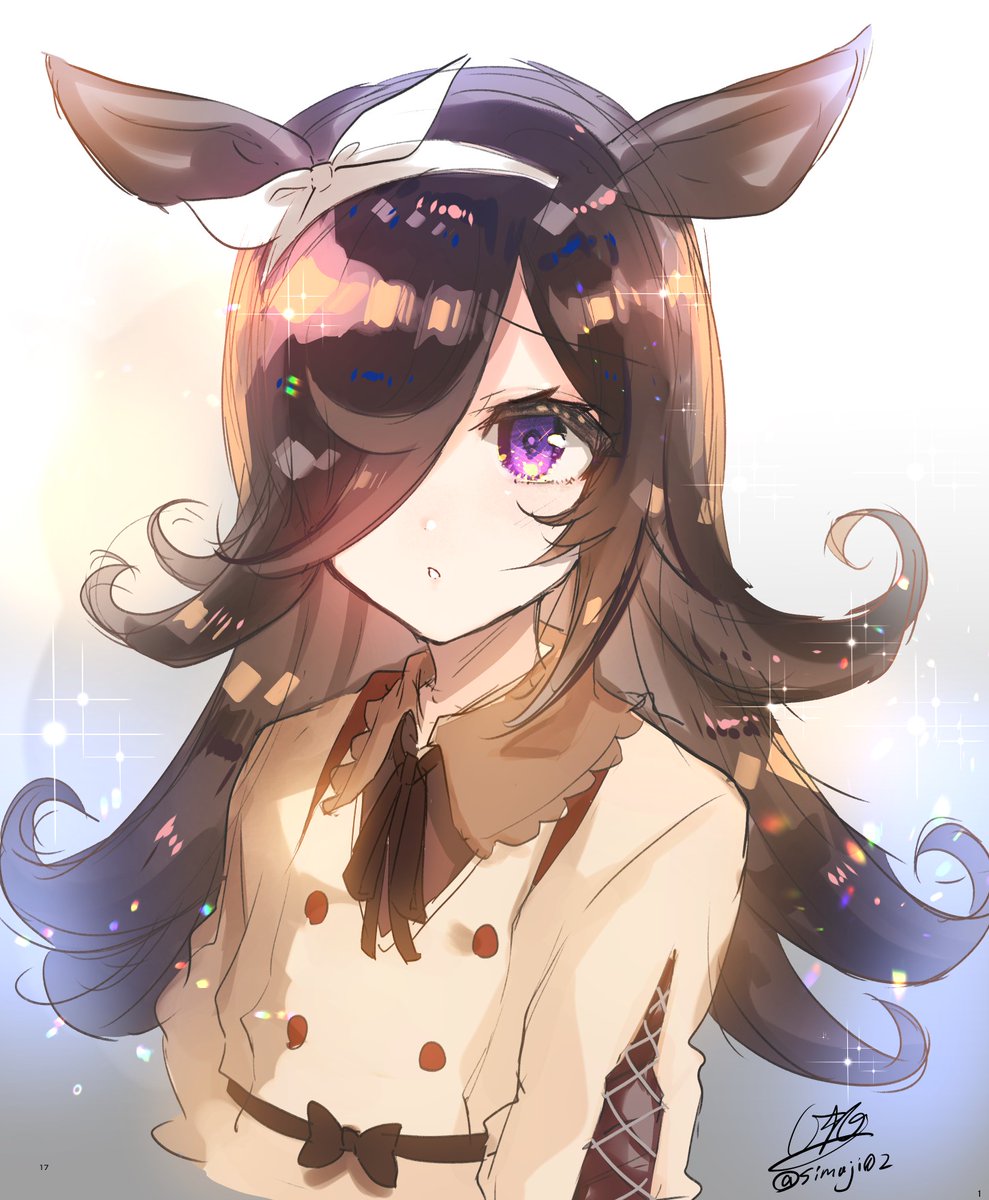 rice shower (umamusume) 1girl animal ears solo horse ears hair over one eye long hair purple eyes  illustration images