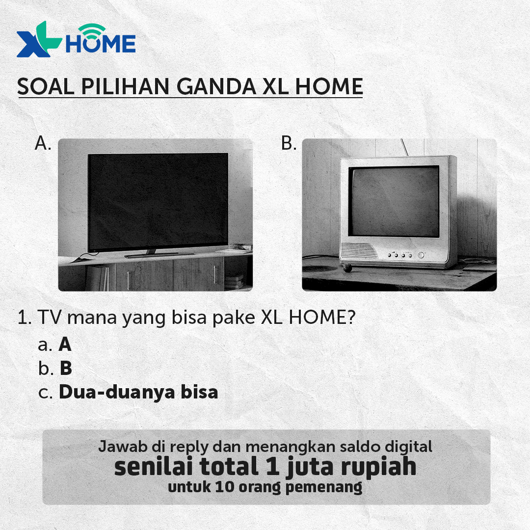 xlsatu_'s tweet image. Mau saldo digital total senilai 1 juta rupiah untuk 10 pemenang?  RT dan reply tweet ini dengan jawaban dari pertanyaan di bawah. Jangan lupa pake hashtag #EnakanDiRumah dan mention 3 orang temanmu!

Reply sebanyak-banyaknya ya! 💪