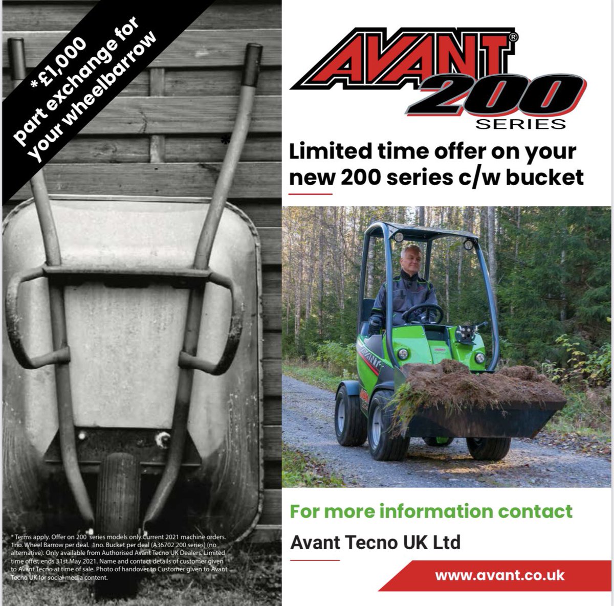avantandpaddock's tweet photo. NEW SALES CAMPAIGN:
1st March-31st May 2021
 
🌟£1000 part exchange for your wheel barrow on all 200 series models purchased + receive a bucket to suit FOC!
🌟£2000 part exchange for your wheel barrow on all 800 series models purchased + receive a bucket to suit FOC! https://t.co/ekSkpRN7dT