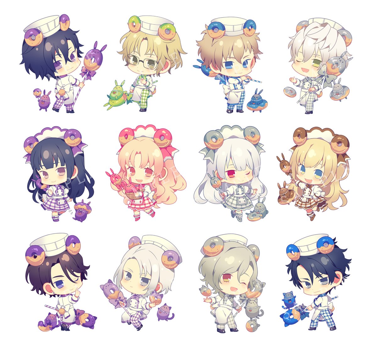 multiple boys multiple girls chibi black hair one eye closed 6+boys blonde hair  illustration images