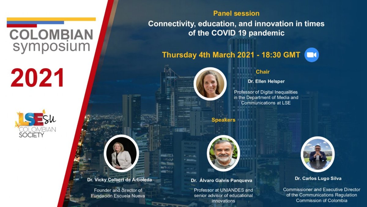 MediaLSE's tweet photo. 📌6.30pm this Thurs @EllenHel is chairing @LSESUColombian1's discussion on the challenges for #education caused by the #pandemic.
Hear from #CarlosLugoSilva @CRCCol, #VickyColbert (Fundación @Escuela_Nueva) & #AlvaroGalvis @ConectaTE_U.
More info ⬇️
https://t.co/90QMQc6W4G https://t.co/XyC2a00eei