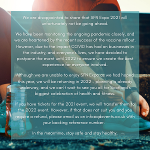 We are disappointed to share that SFN Expo 2021 will unfortunately not be going ahead.

Click the image or head to our Facebook page for full details: ow.ly/4td850DNFL7