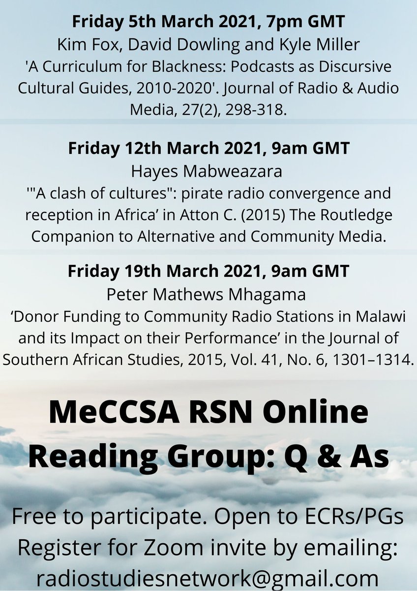 RadioStudies's tweet image. Fancy joining our ECRs and PGs in tomorrow's #onlinereadinggroup Q&amp;amp;A session with authors @KimFoxWOSU @KyleMiller89 &amp;amp; David Dowling? Message us for the Zoom link or find our email in the flyer 🎧