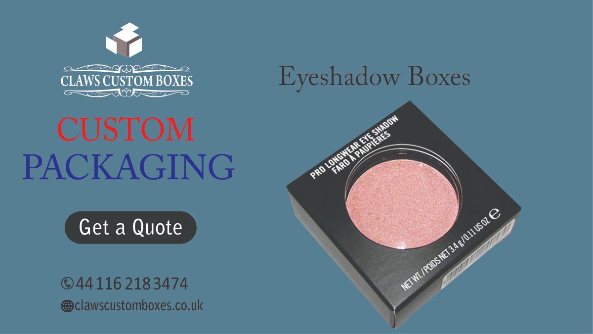 clawsltd's tweet image. Get Quote Today ! Custom Eyeshadow Boxes at Claws Custom Boxes with Best prices

Read More: bit.ly/2PrOb9i

Call to Order: (44) 116 218 3474
Email at: sales@clawscustomboxes.co.uk

#EyeshadowBoxes #Packaging #packagingsolutions
#customboxes