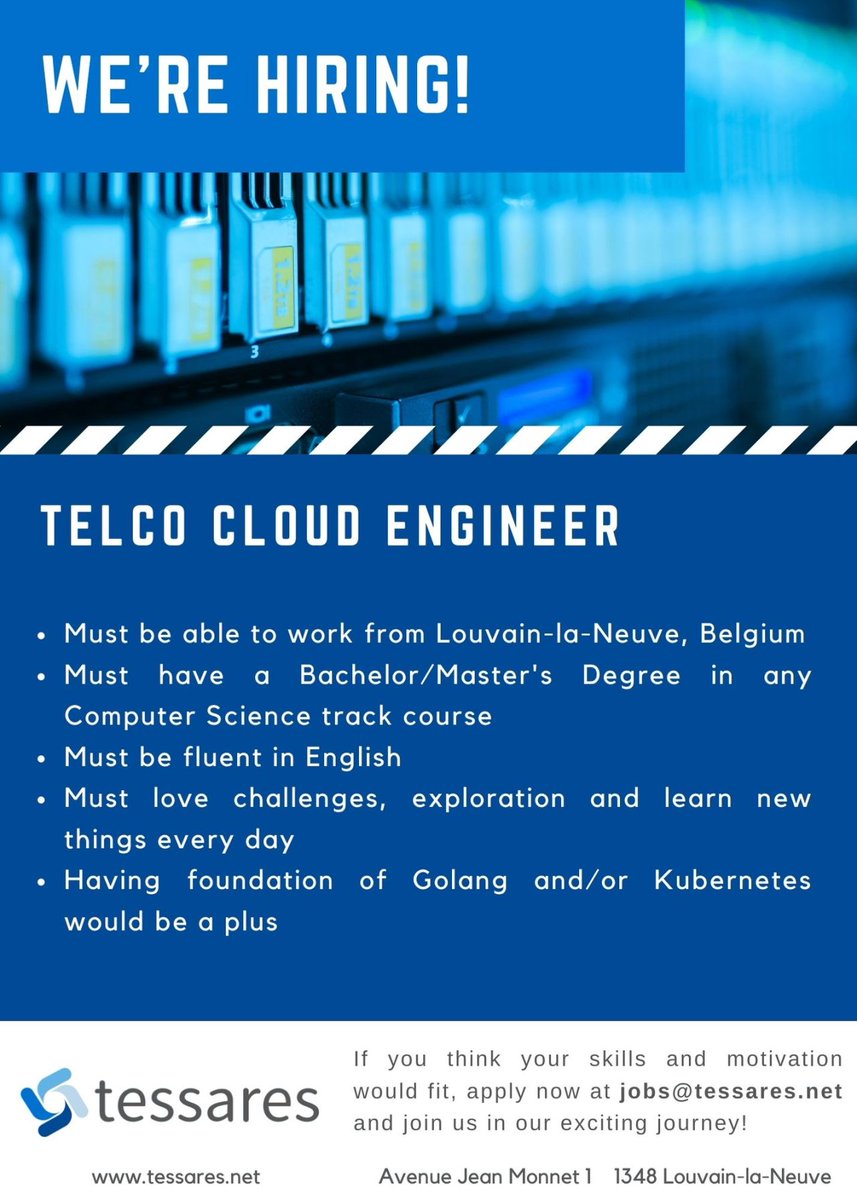 We're hiring! Cloud Engineers and other positions. Check here for more info and more positions: tessares.net/career/