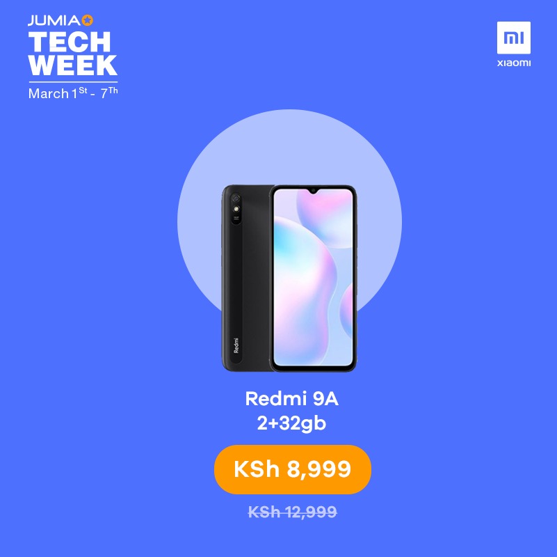 Xiaomi_Kenya's tweet photo. Get so much more for less! The #Redmi9A has a 13 MP AI camera, 6.53" Full HD+ display, and a 5000mAh battery. 🤸

Get it for only Ksh 8,999/= exclusively on @JumiaKenya. 
Shop Now: https://t.co/ULsrCLjHqr

#XiaomiOnJumiaTechWeek https://t.co/LcIH5VrsQG