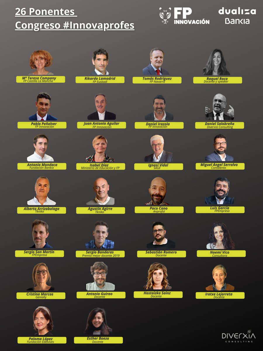 📣26 súper #ponentes listos para el Congreso Virtual #Innovaprofes.

✅Agradecimientos a todos ellos por su tiempo y por aportar #valor a los más de 1000 #inscritos del evento para docentes de Formación Profesional.

¡Nos vemos pronto!

@DualizaBankia <a href="/FPinnovacion/">FPiE+ Emprendimiento Aumentado</a>  <a href="/diverxiamlg/">Diverxia Consulting</a>