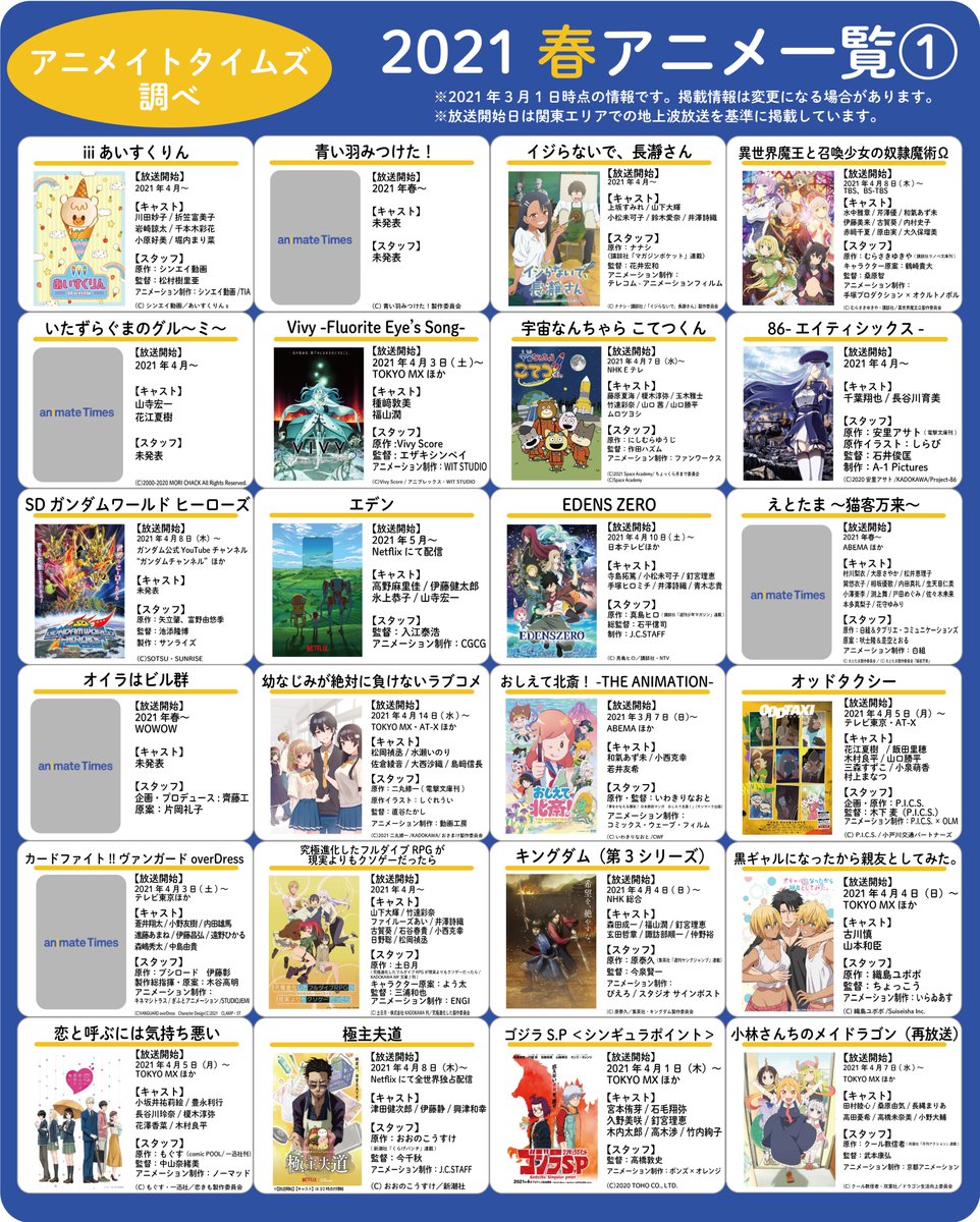 一覧 春 アニメ 2020 今期アニメ一覧『2020春アニメ』2020年3月～2020年4月（新作のみ） (2020年4月22日)