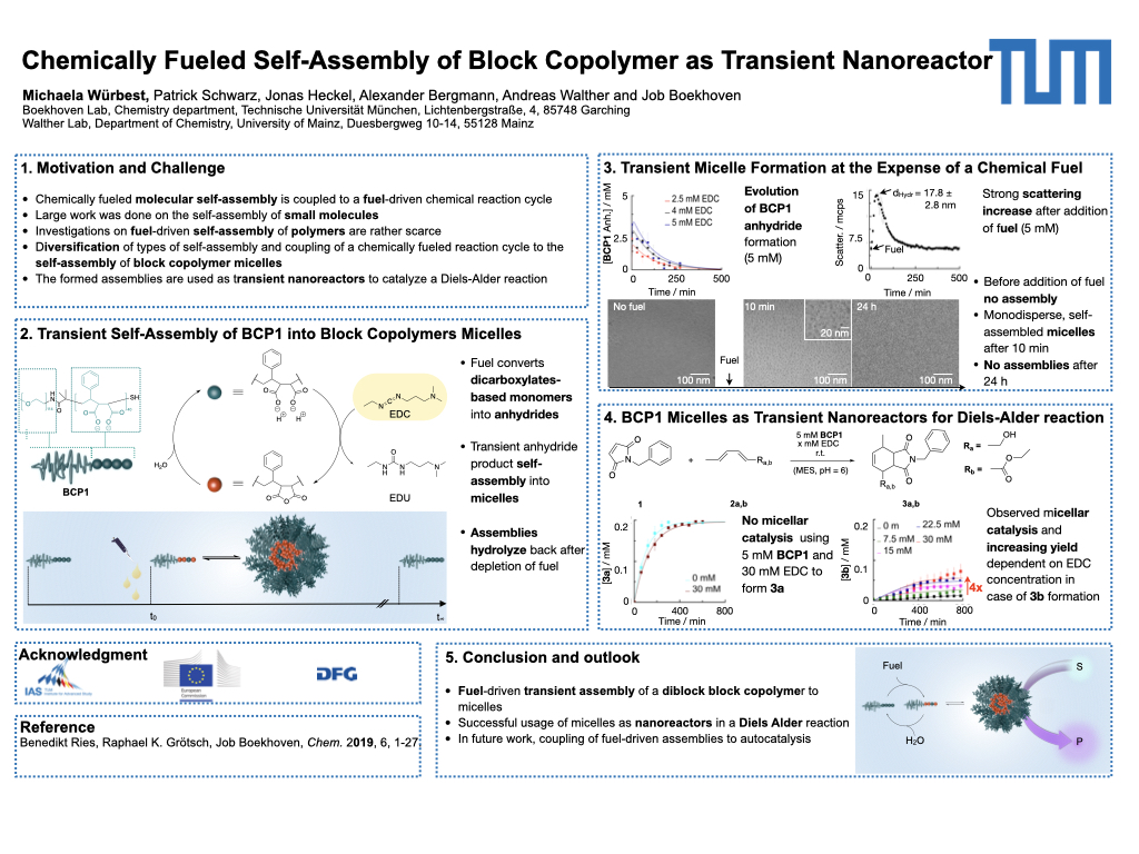 Michaela Würbser (@wurbser) on Twitter photo Hi all,
I am excited to present our recent study from the <a href="/BoekhovenLab/">Job Boekhoven</a> on chemically fueled self-assembly of block copolymer micelles working as transient nanoreactors as a #RSCPoster, #RSCOrg, #RSCCat. Hi all,
I am excited to present our recent study from the <a href="/BoekhovenLab/">Job Boekhoven</a> on chemically fueled self-assembly of block copolymer micelles working as transient nanoreactors as a #RSCPoster, #RSCOrg, #RSCCat.