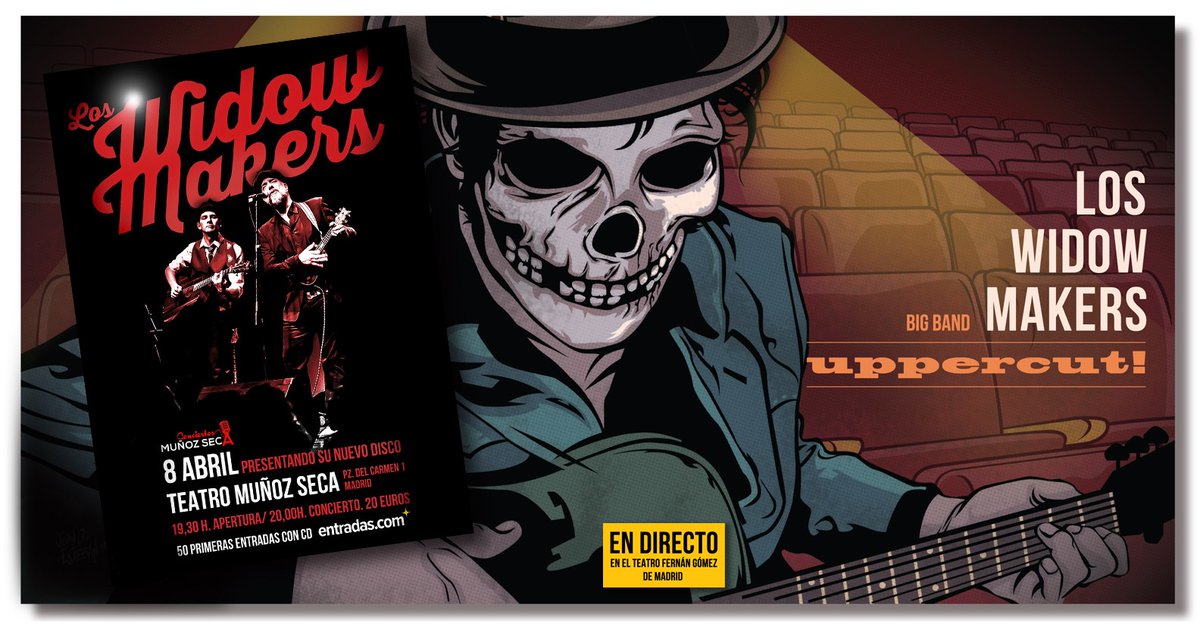 "UPPERCUT!" es el nombre del nuevo disco de Los Widow Makers, grabado en directo en el Teatro Fernán Gómez en 2019. El 8 de abril lo presentamos, en formato más pequeño pero acompañados de vientos, en el Teatro Muñoz Seca de Madrid.
Entradas a la venta en entradas.com/artist/concier…