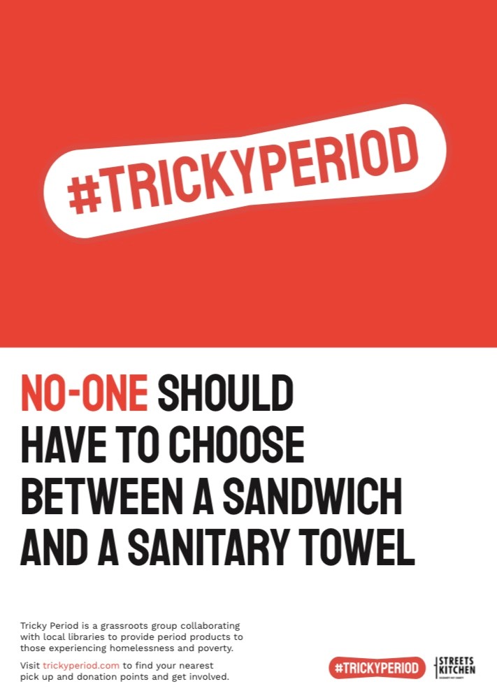 Help our staff member support local initiative, Tricky Period.

Amazing Amaryllis from the CGL Camden Drug Services is running a collection drive for Tricky Period, a local initiative by grassroots homelessness project Streets Kitchen, raising awareness about period poverty. 1/5