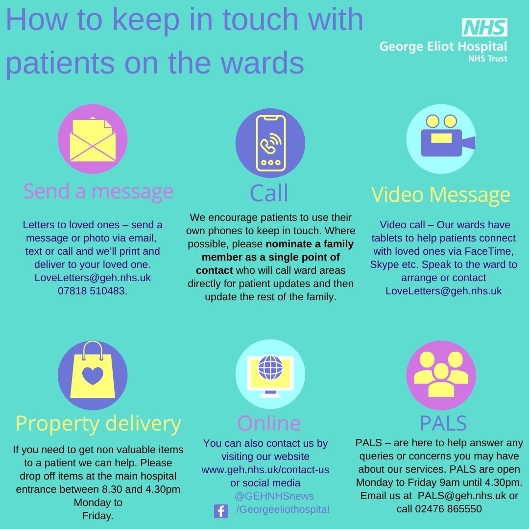 If you have a loved one in hospital, here's a reminder about the ways you can keep in touch with them: