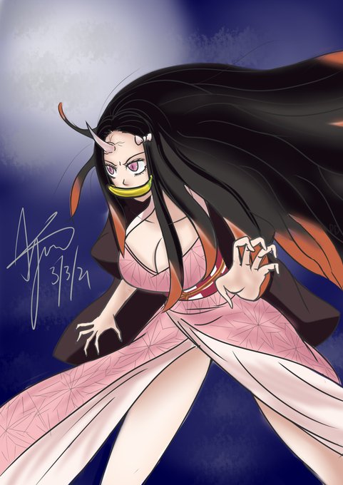 Dokkan_DoodleさんがTwitterに投稿した竈門禰豆子(鬼滅の刃)のイラスト。