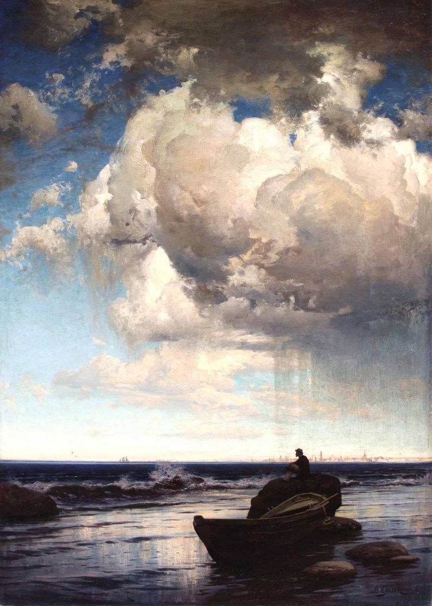 TripImprover's tweet image. Fishermen are great weather forecasters.

Storm Clouds (1884) by Vladimir Orlovsky shows a fisherman calmly sitting on a rock next to his boat. He is waiting for the right moment to leave, while the storm hits the city (with skyscrapers?) in the background.

#Art #Painting